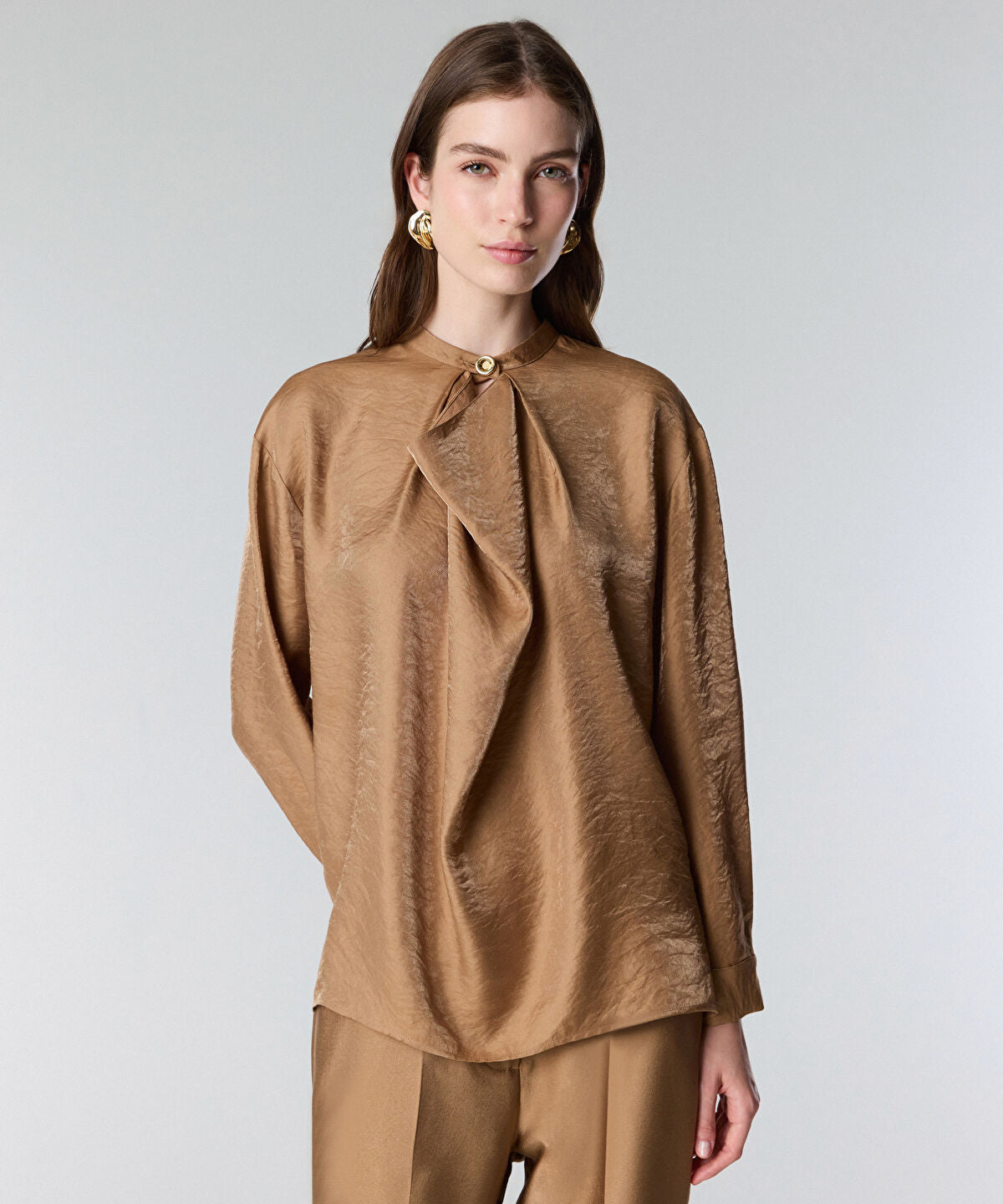 Draped-Neck Shimmer Blouse