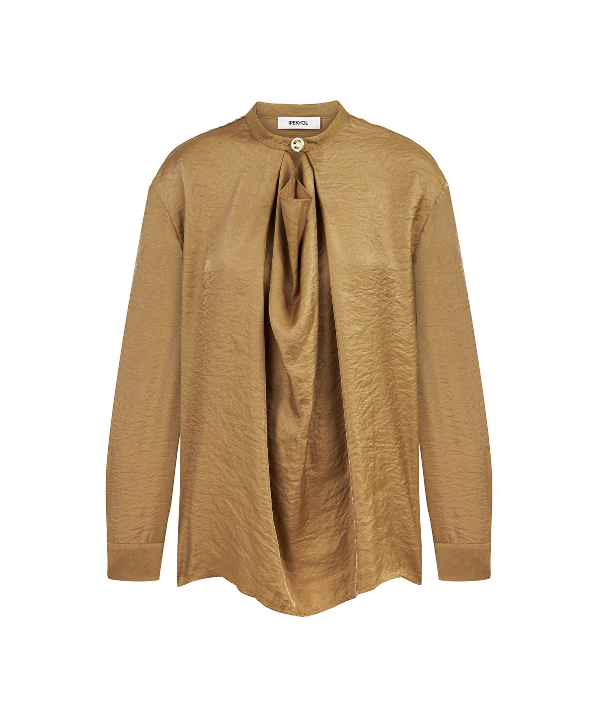 Zoomed Draped-Neck Shimmer Blouse