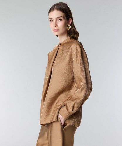 Draped-Neck Shimmer Blouse