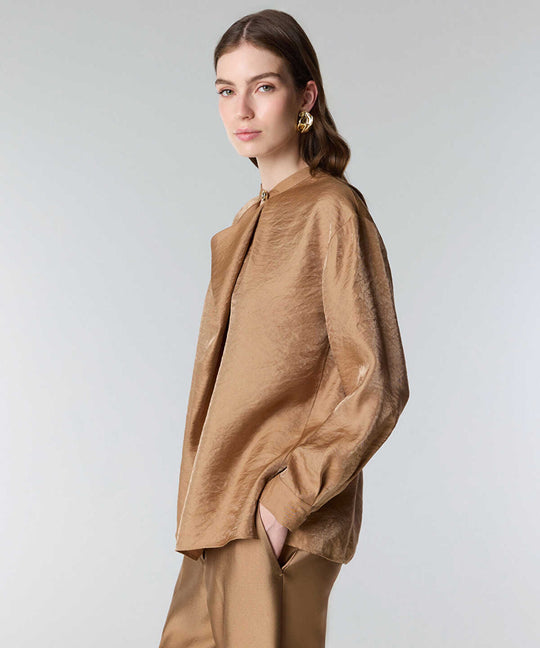 Draped-Neck Shimmer Blouse