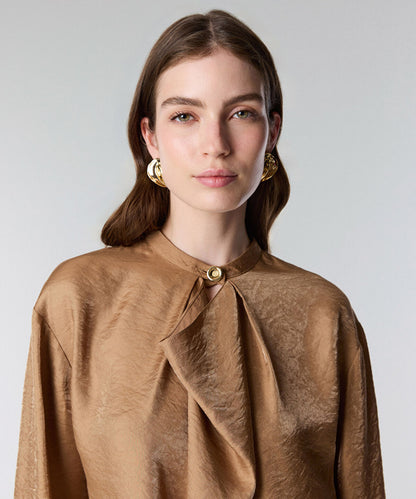 Draped-Neck Shimmer Blouse