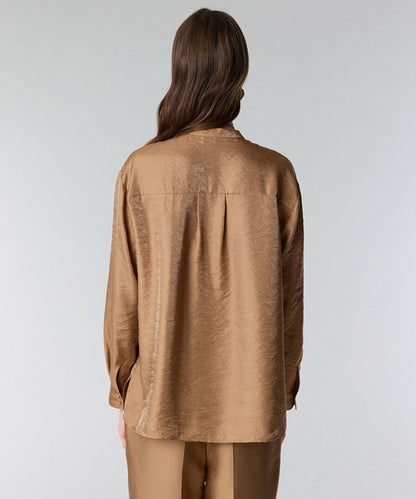 Draped-Neck Shimmer Blouse
