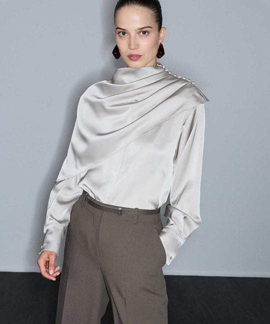 Shiny Blouse with Detachable Cape