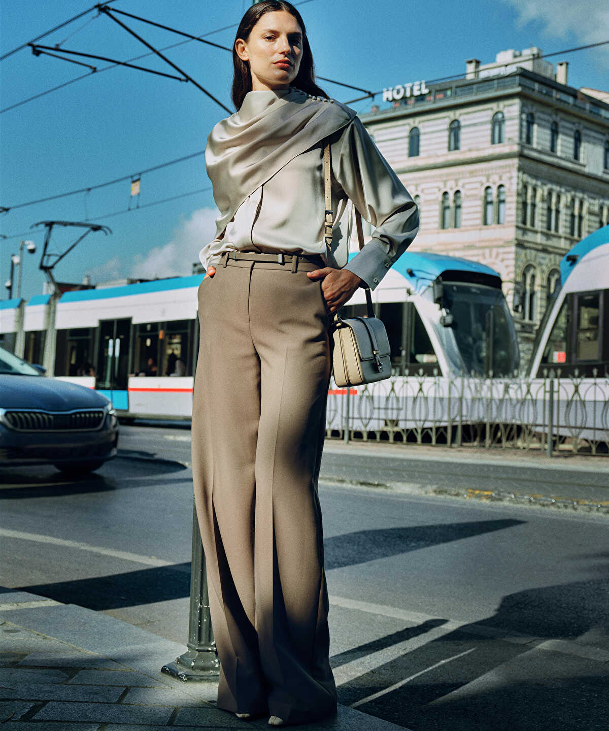 Shiny Blouse with Detachable Cape
