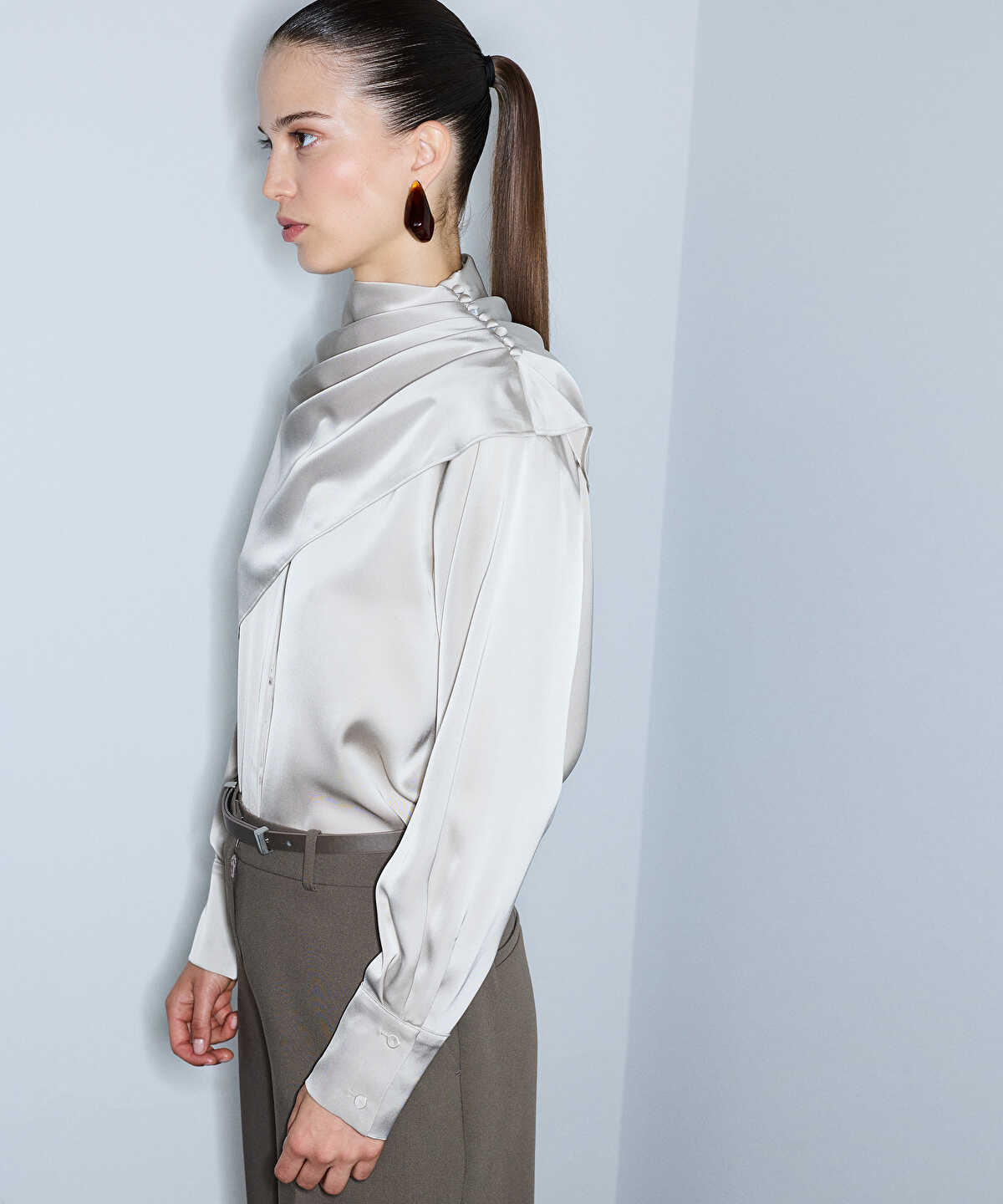 Shiny Blouse with Detachable Cape