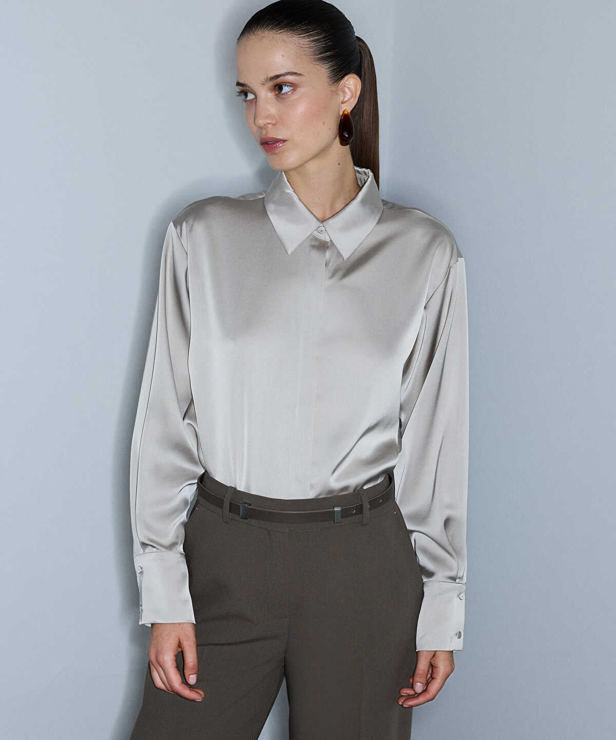 Shiny Blouse with Detachable Cape