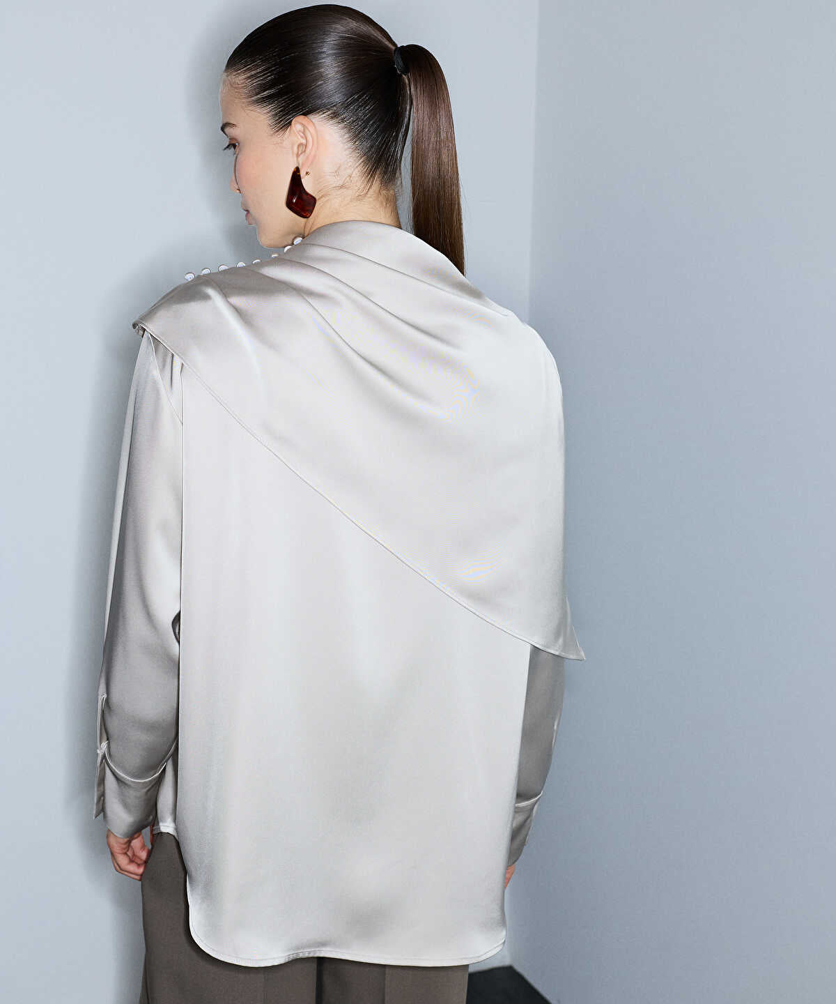 Shiny Blouse with Detachable Cape