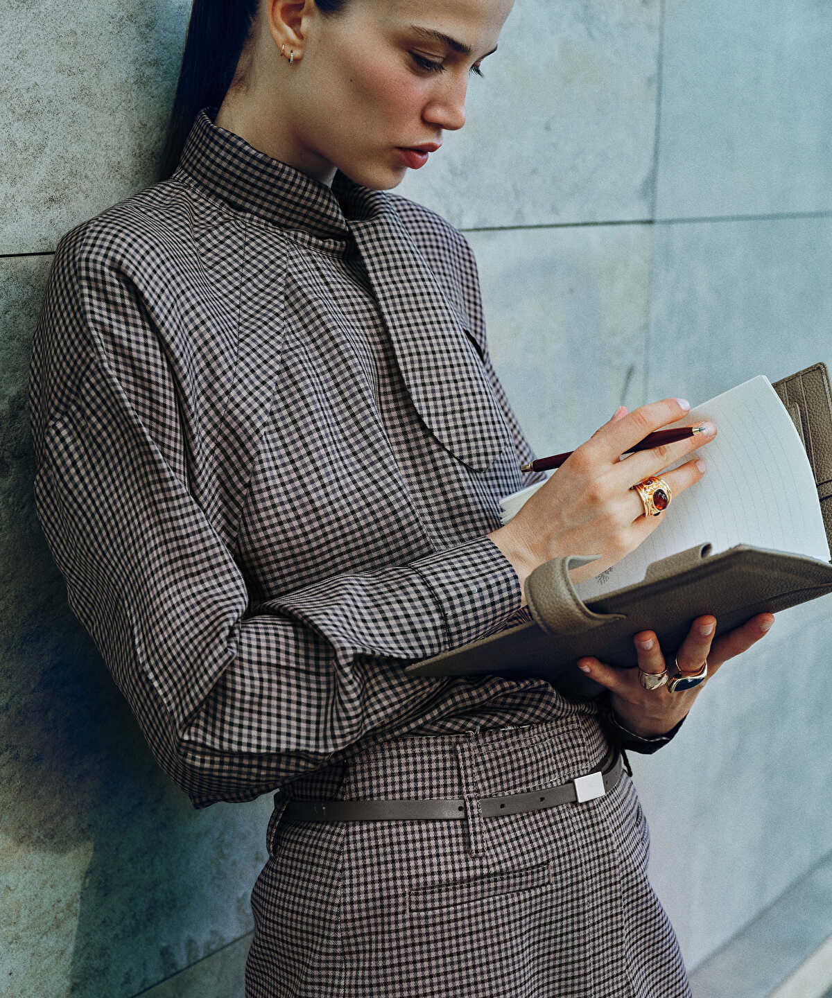 Gingham Tie-Neck Blouse