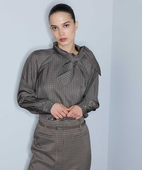 Gingham Tie-Neck Blouse