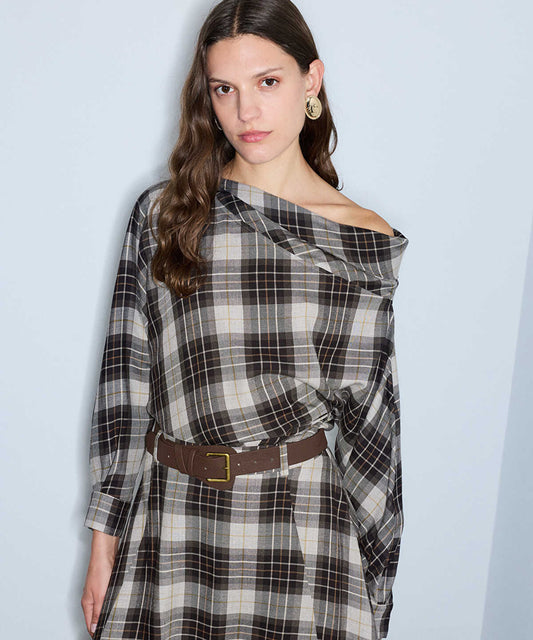 Plaid Boat-Neck Blouse