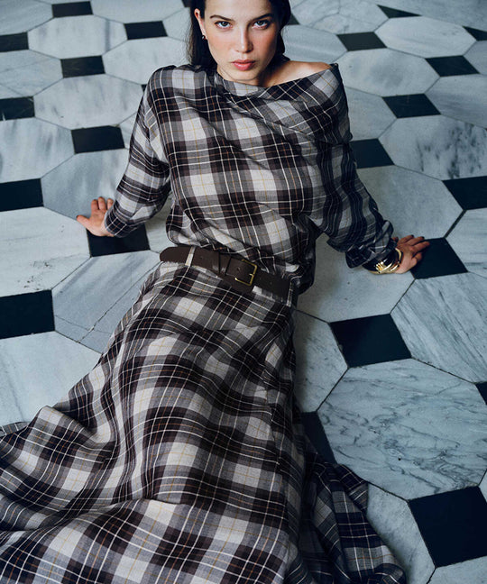 Plaid Boat-Neck Blouse