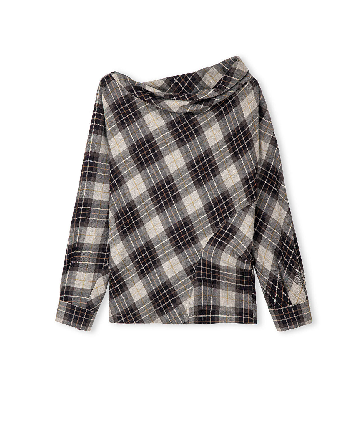 Plaid Boat-Neck Blouse