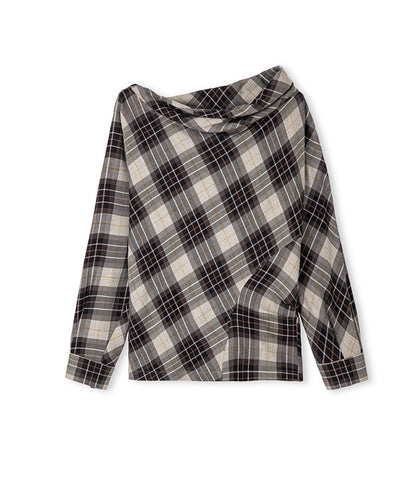 Plaid Boat-Neck Blouse