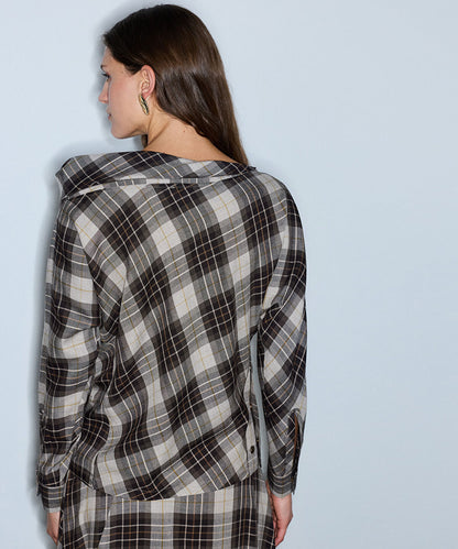 Plaid Boat-Neck Blouse
