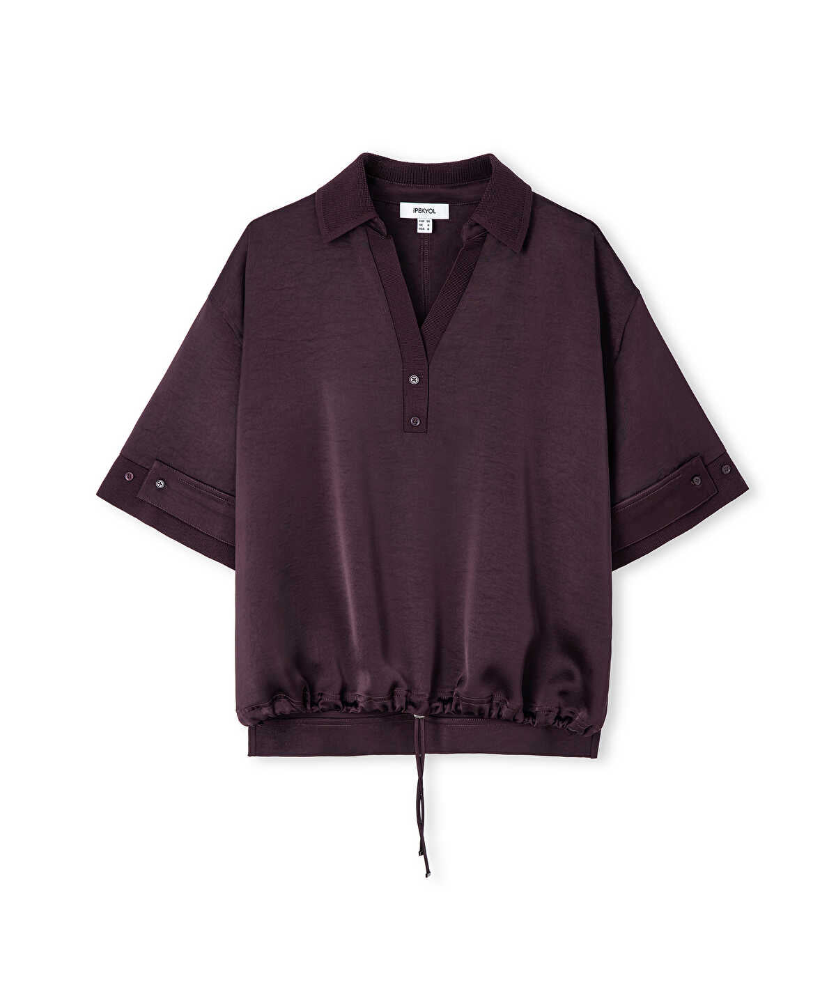 Zoomed Ribbed-Trim Shiny Blouse