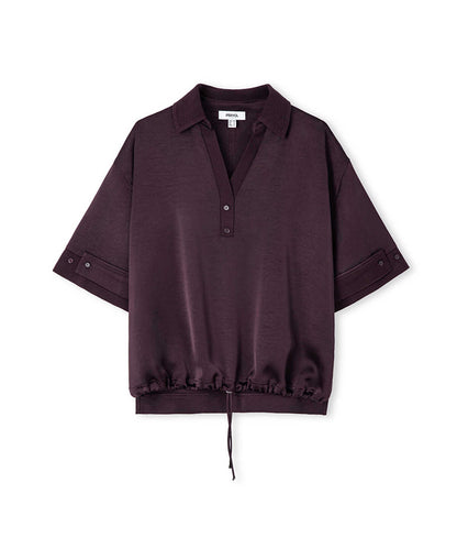 Ribbed-Trim Shiny Blouse