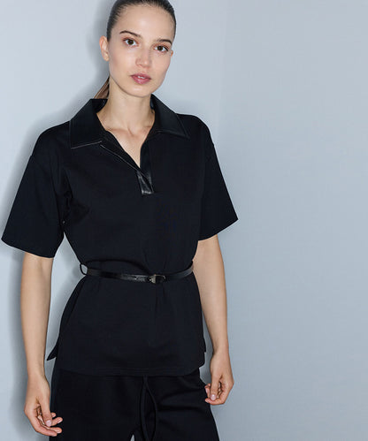 Mixed Media Belted Blouse