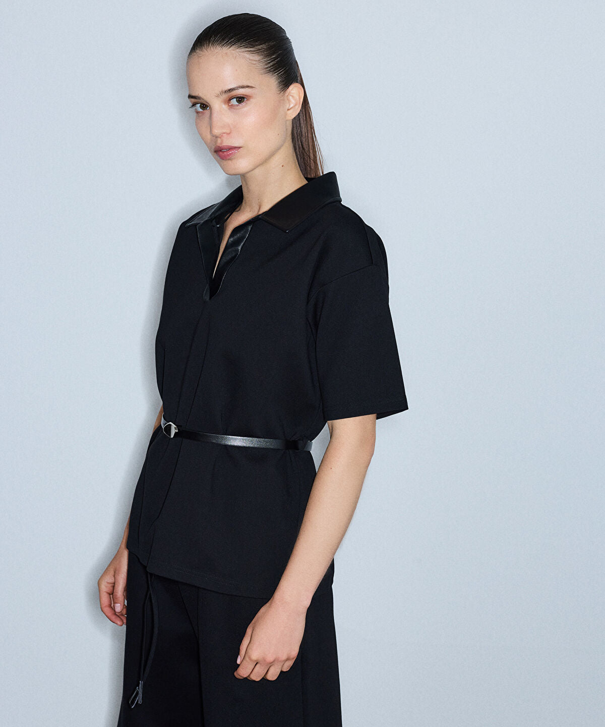 Mixed Media Belted Blouse