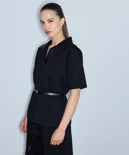 Mixed Media Belted Blouse