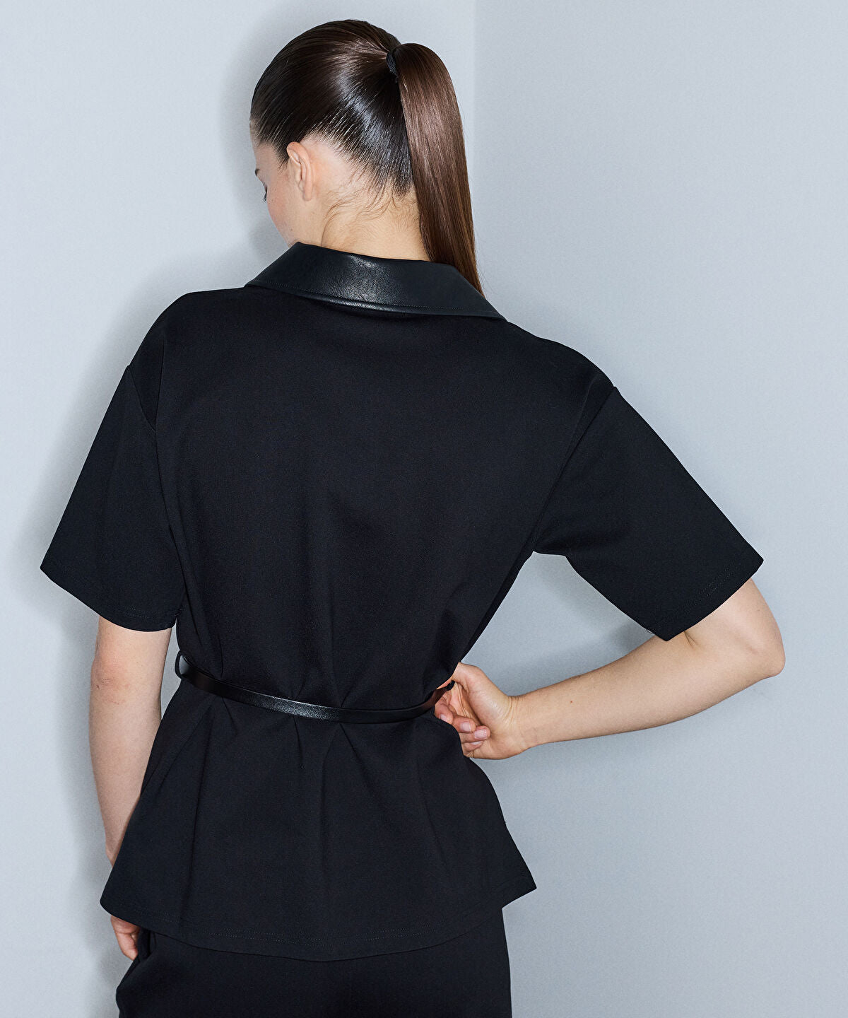 Mixed Media Belted Blouse