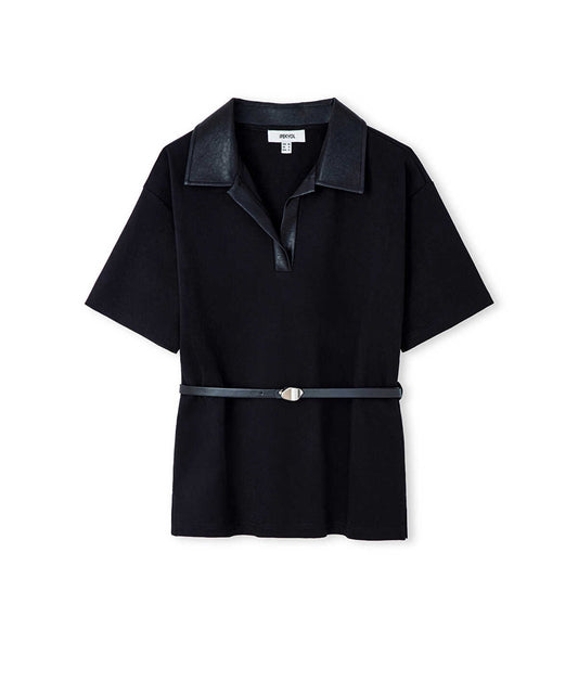 Polo-Neck Belted Blouse