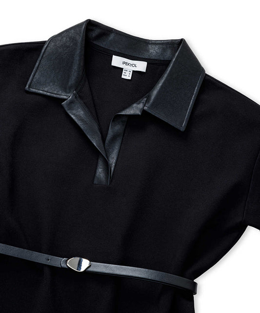 Polo-Neck Belted Blouse