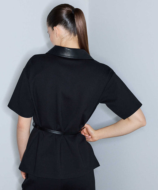 Polo-Neck Belted Blouse