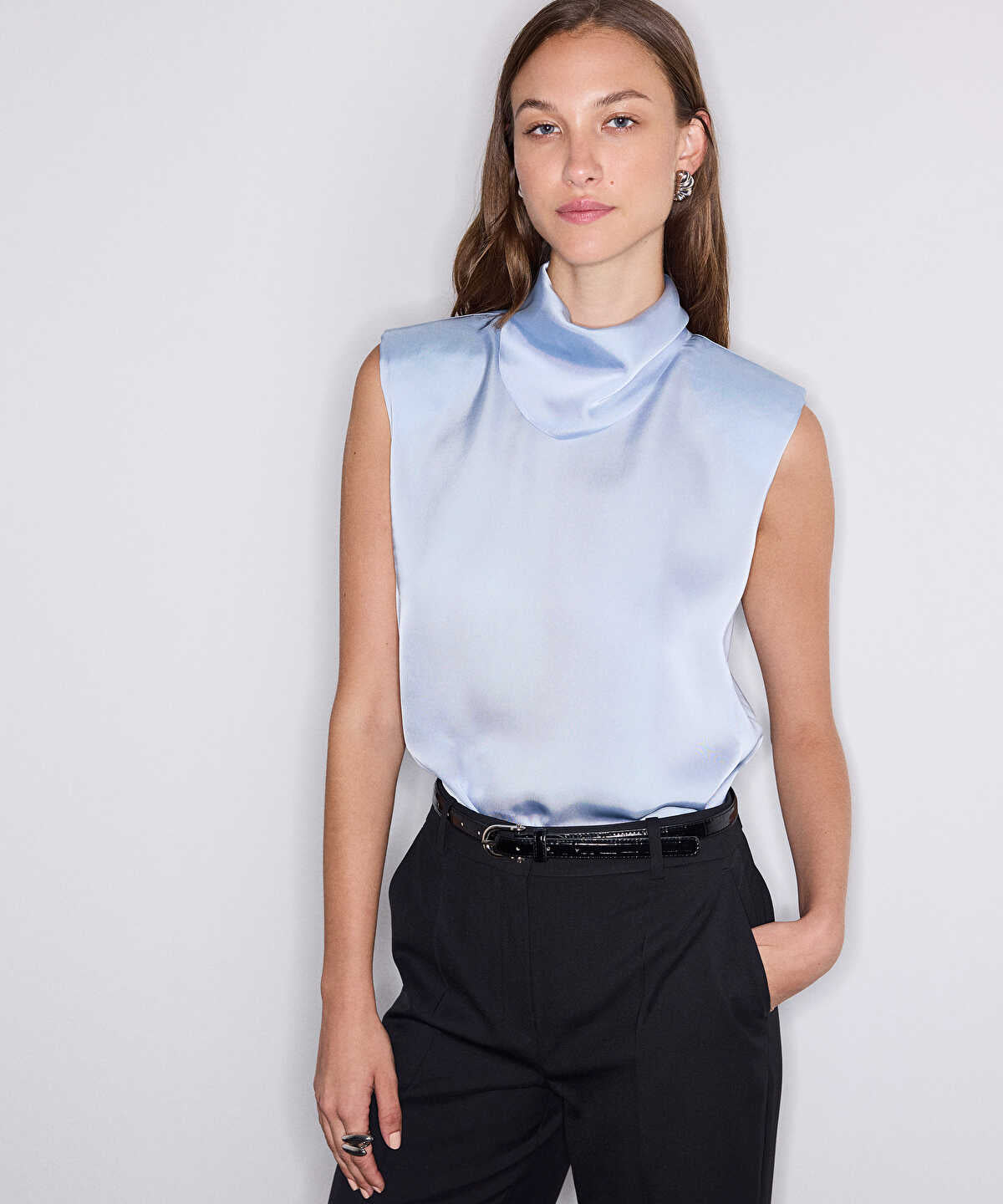 Satin-Look Scarf-Neck Top