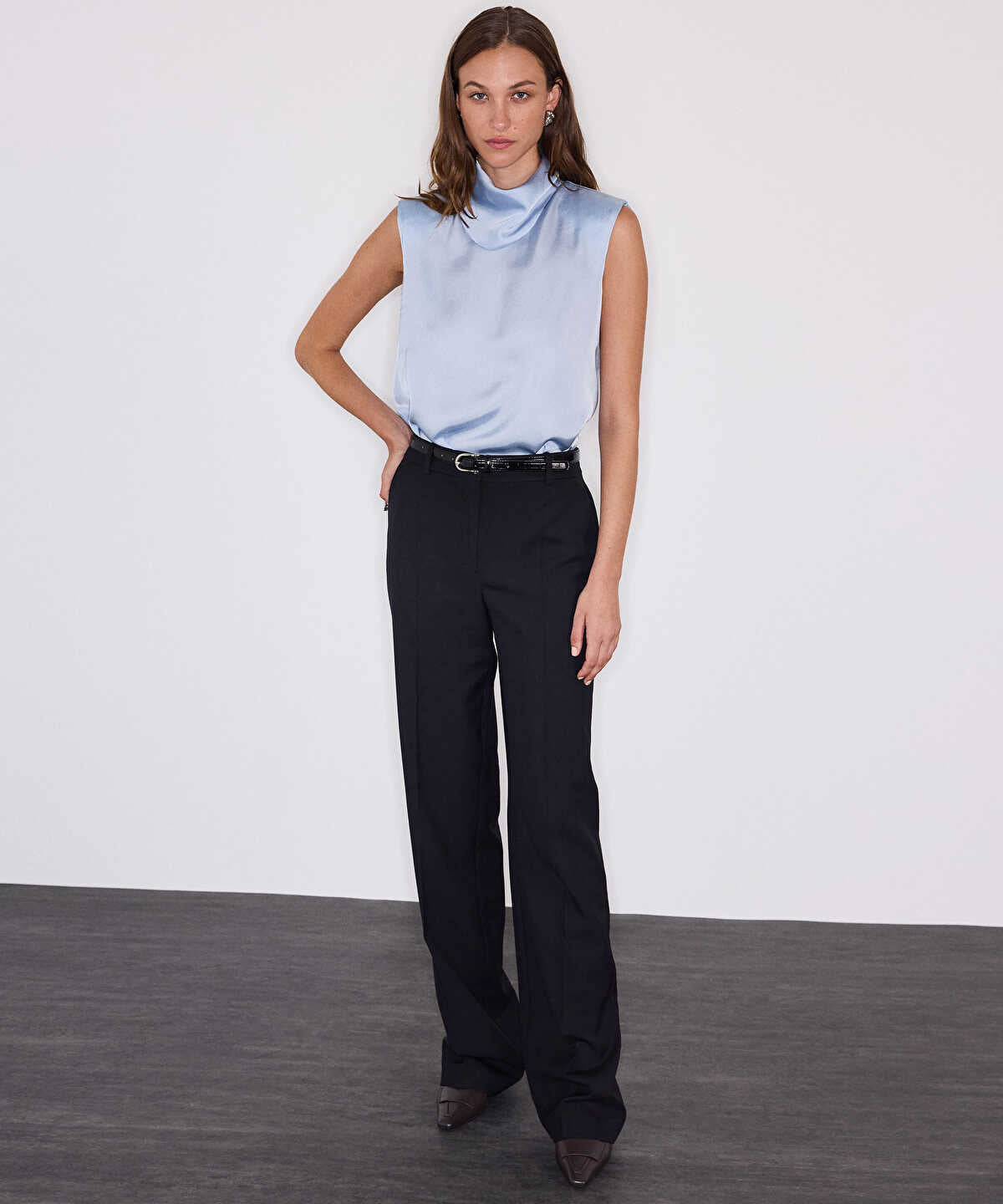 Satin-Look Scarf-Neck Top