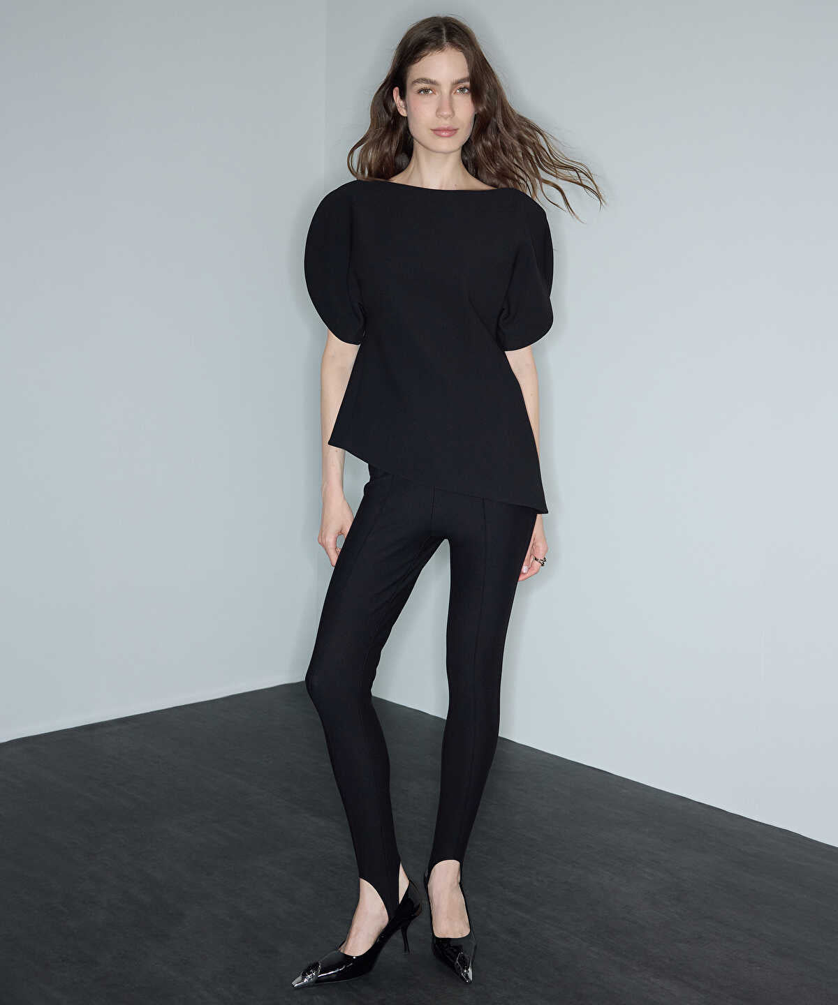 Boat-Neck Balloon-Sleeve Blouse