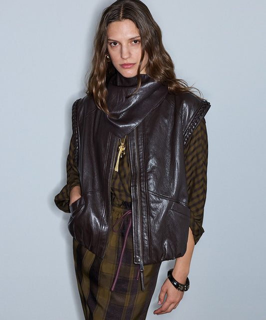 Detachable Scarf Leather-Effect Vest