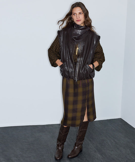 Detachable Scarf Leather-Effect Vest