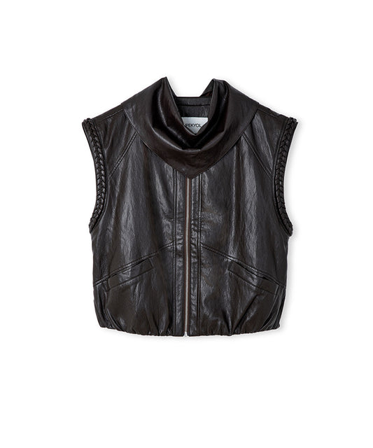 Detachable Scarf Leather-Effect Vest