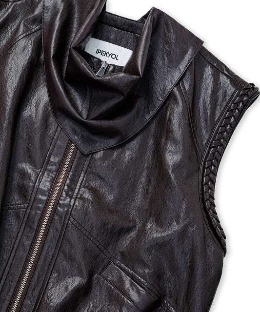 Detachable Scarf Leather-Effect Vest