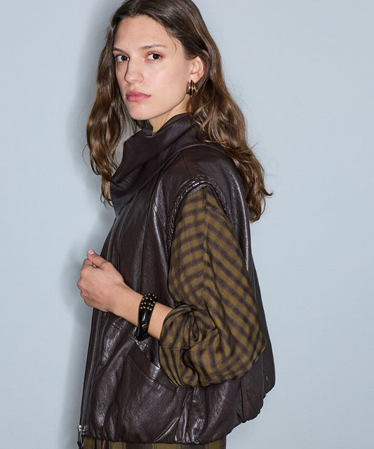 Detachable Scarf Leather-Effect Vest