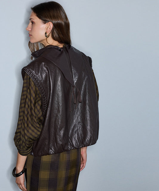 Detachable Scarf Leather-Effect Vest