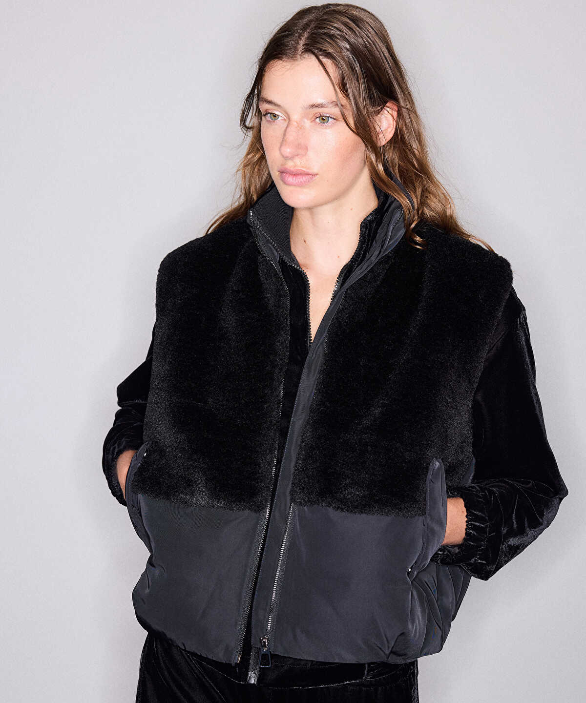 Contrast-Texture Bomber Vest