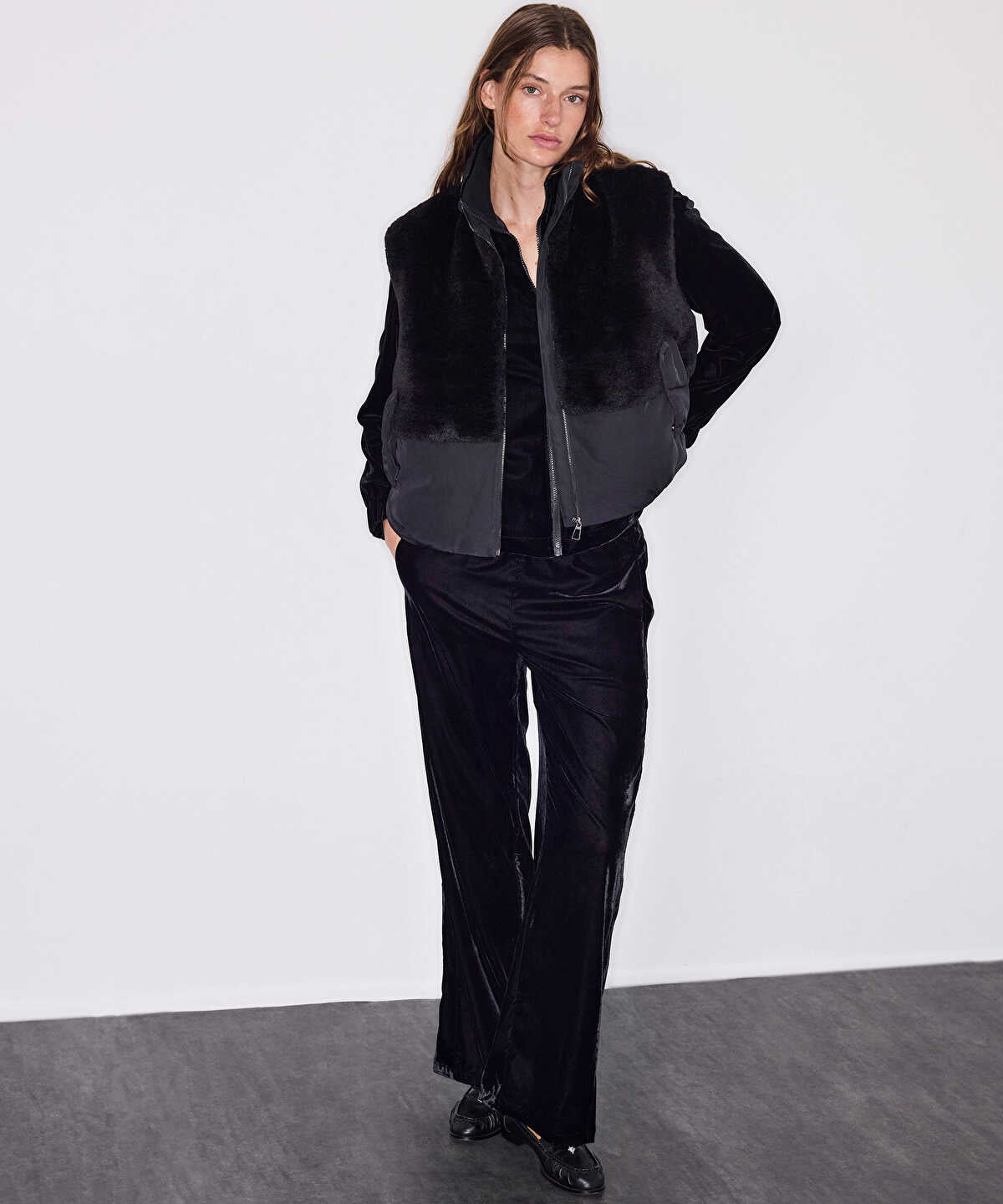 Contrast-Texture Bomber Vest