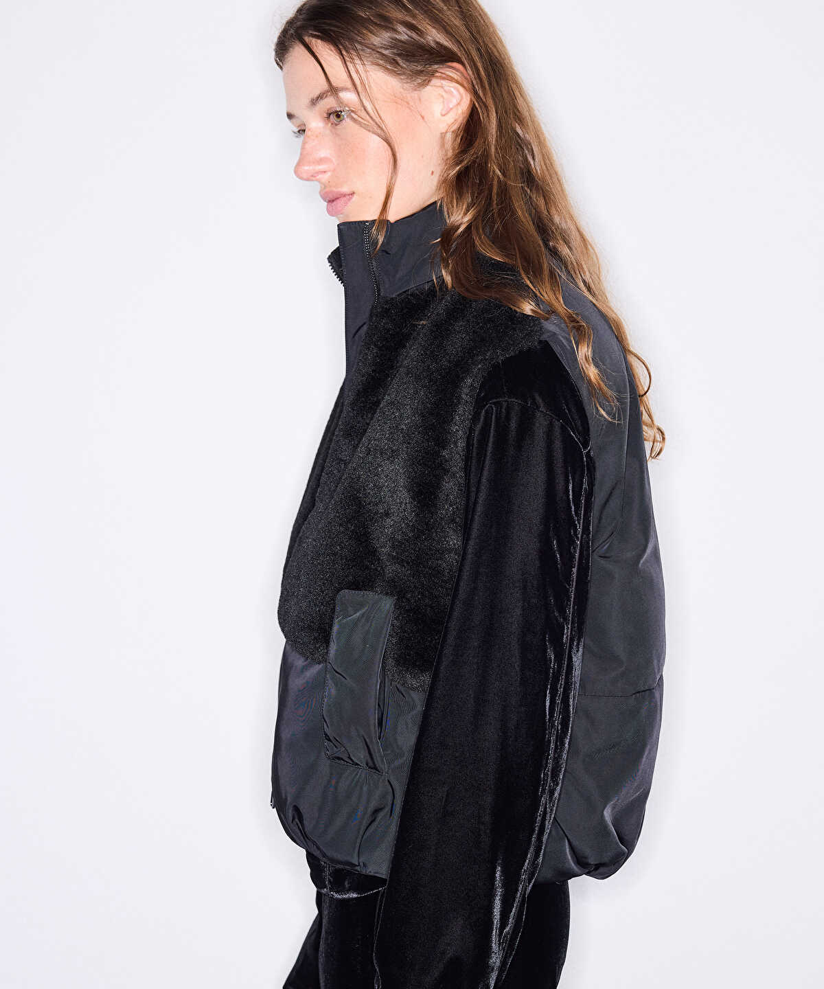 Contrast-Texture Bomber Vest