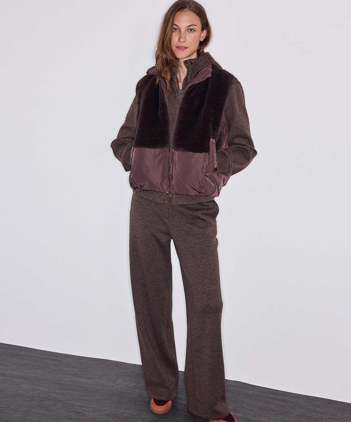 Contrast-Texture Bomber Vest