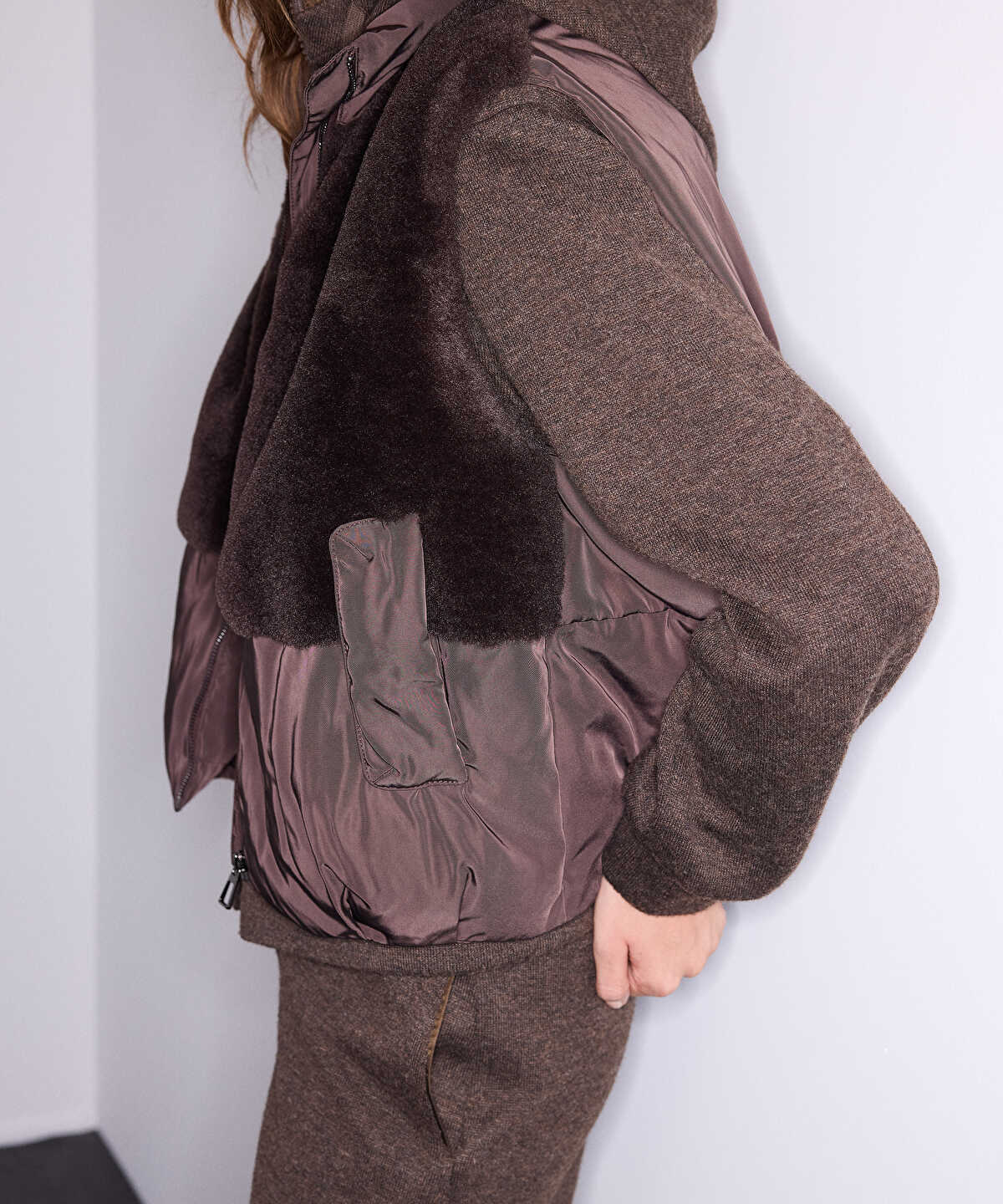 Contrast-Texture Bomber Vest