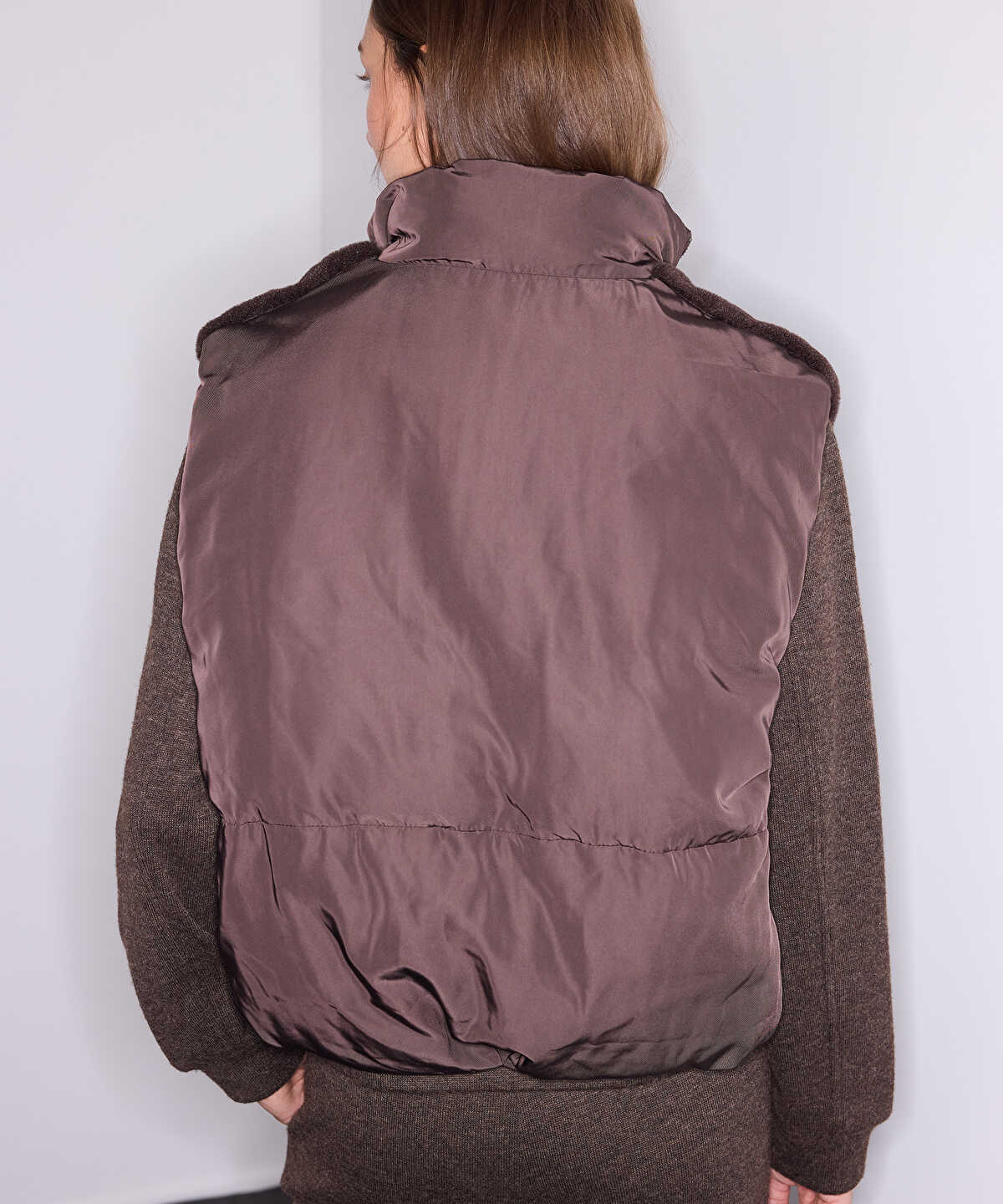 Contrast-Texture Bomber Vest
