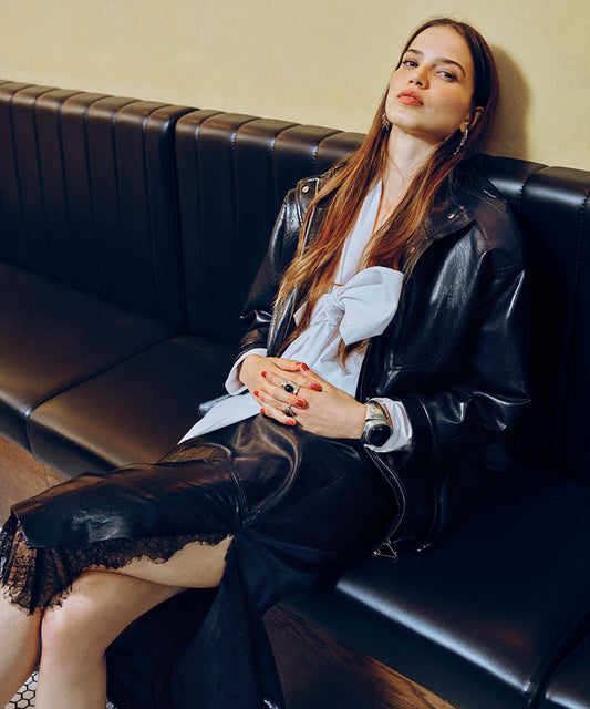 Leather-Effect Shoulder-Padded Coat