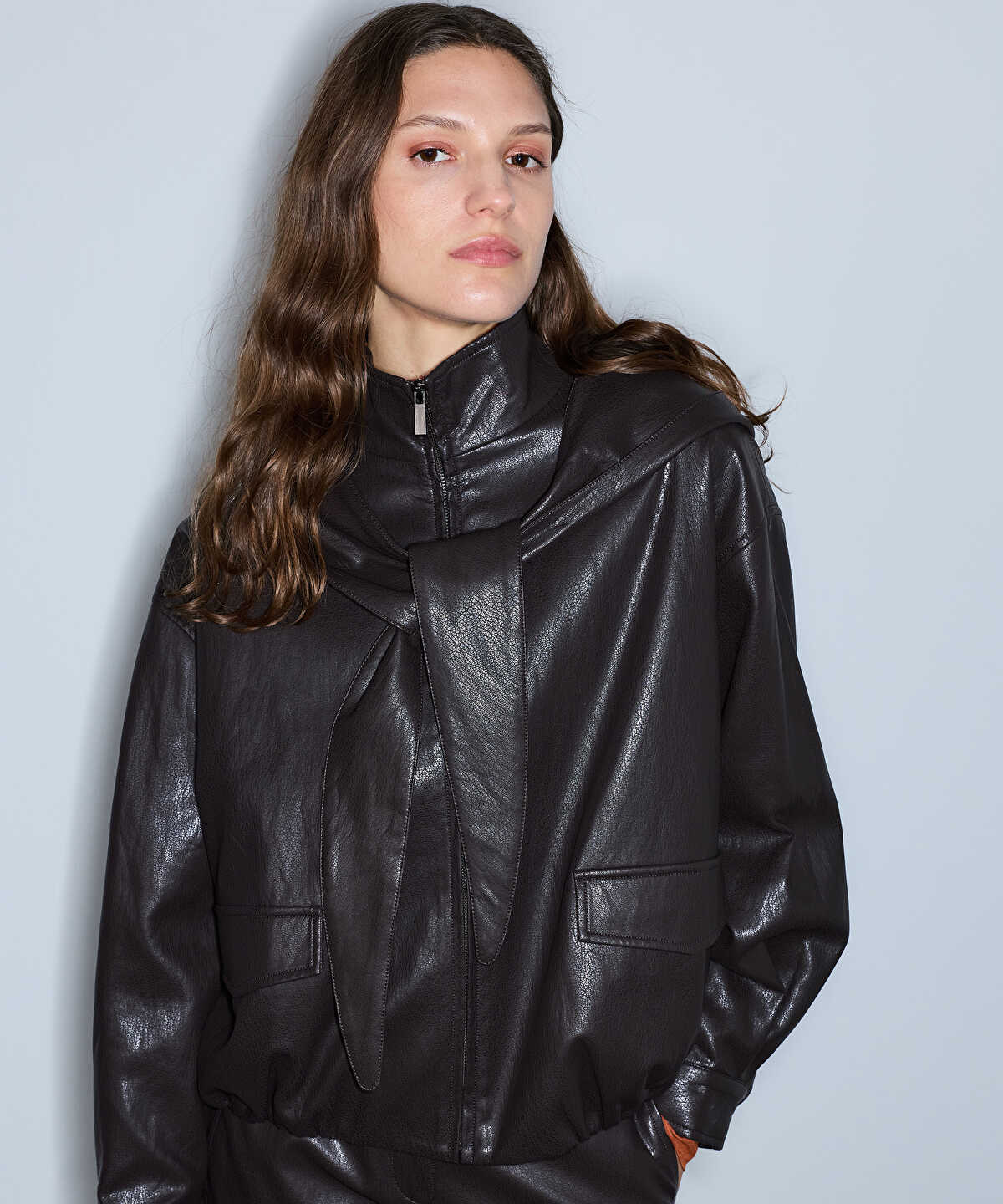 Detachable Hood-Scarf Bomber Coat