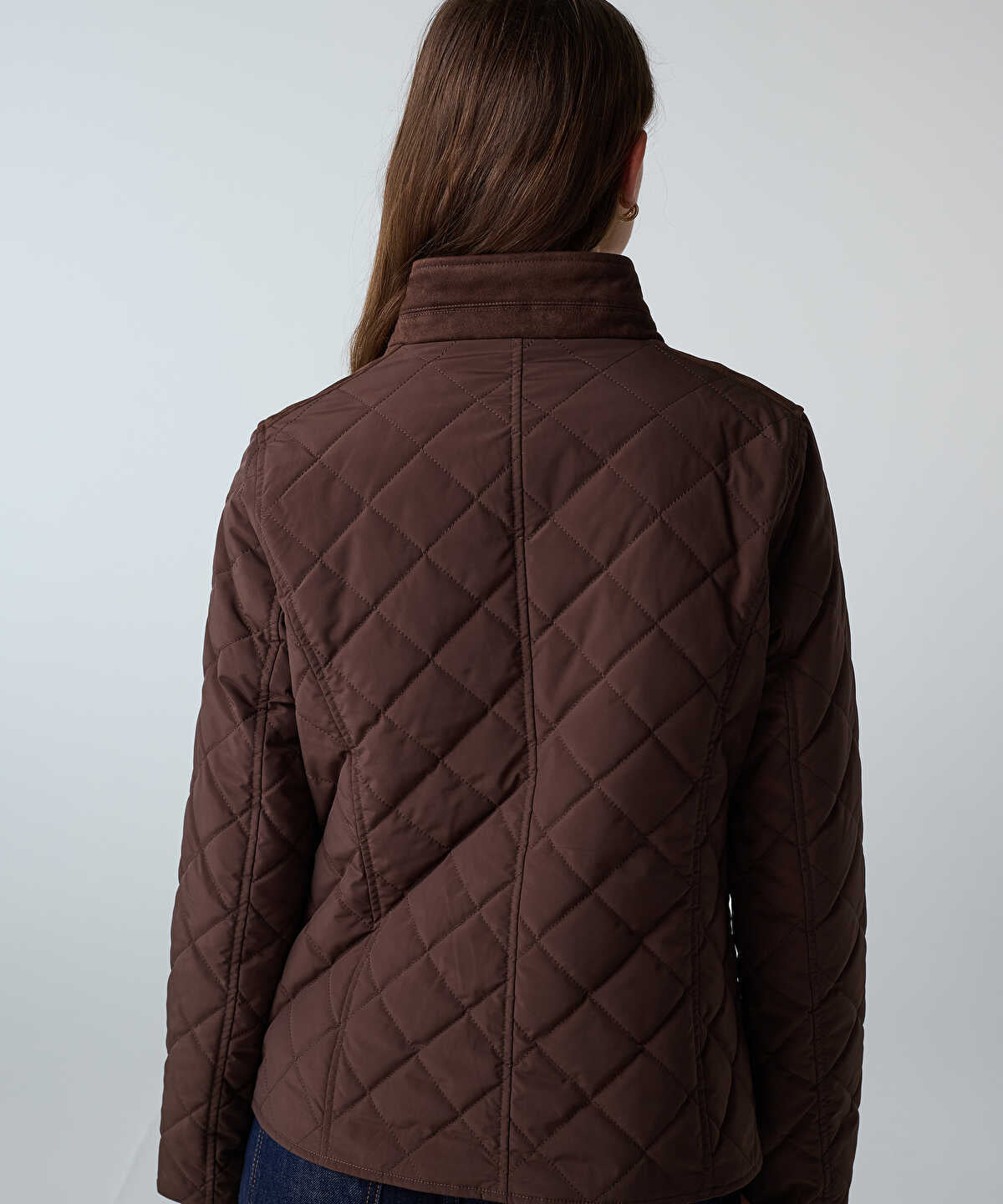Embroidered Suede-Trim Quilted Coat