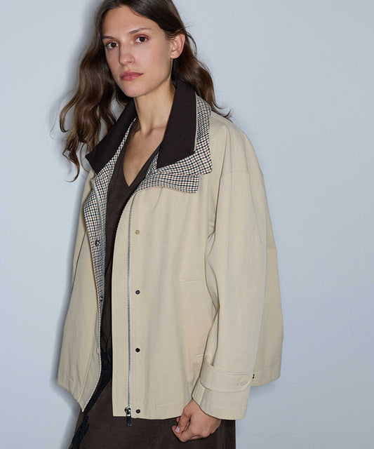 Knit-Collar Color-Block Coat