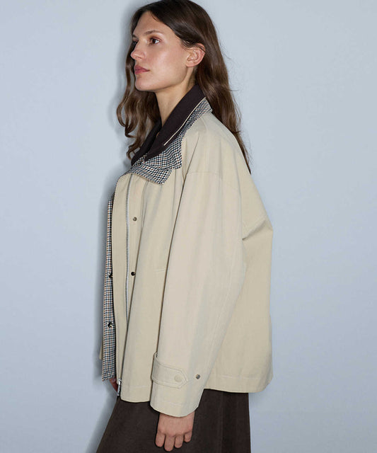 Knit-Collar Color-Block Coat