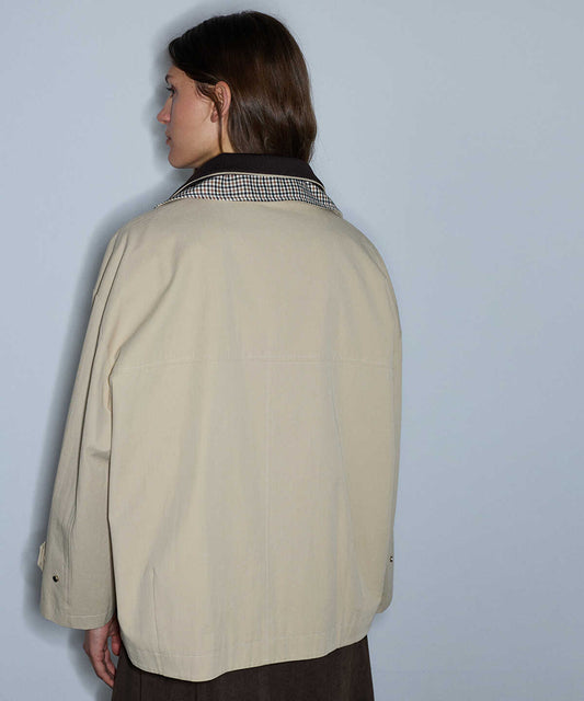 Knit-Collar Color-Block Coat