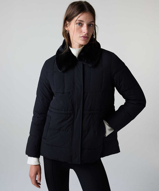 Puffer Coat with Faux Fur Collar