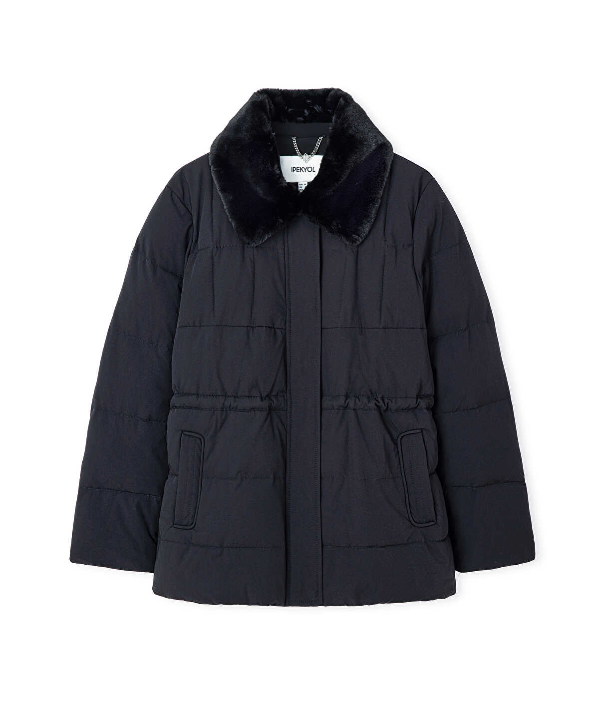 Puffer Coat with Faux Fur Collar